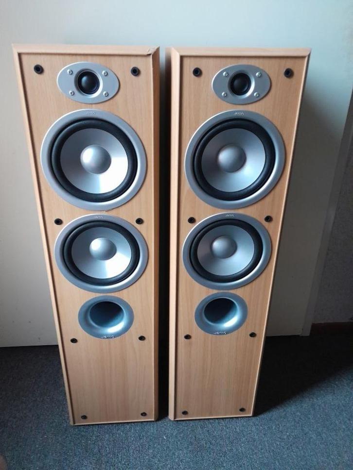 2 Jamo Zuil Luidsprekers E-350 ( 140 Watt ) izgs, Audio, Tv en Foto, Luidsprekers, Gebruikt, Front, Rear of Stereo speakers, 120 watt of meer