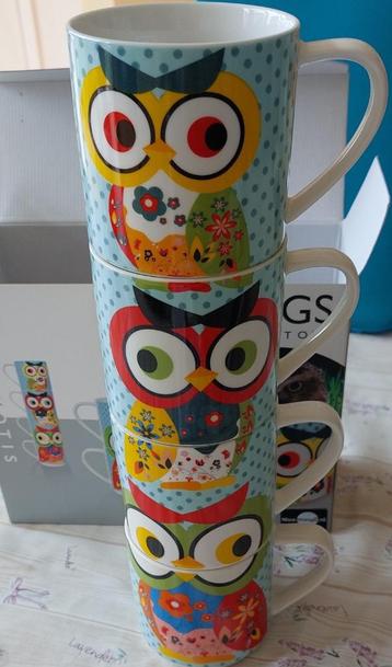 Engelse Owl Mugs, uilenmokken van Invotis, nieuw in doos beschikbaar voor biedingen