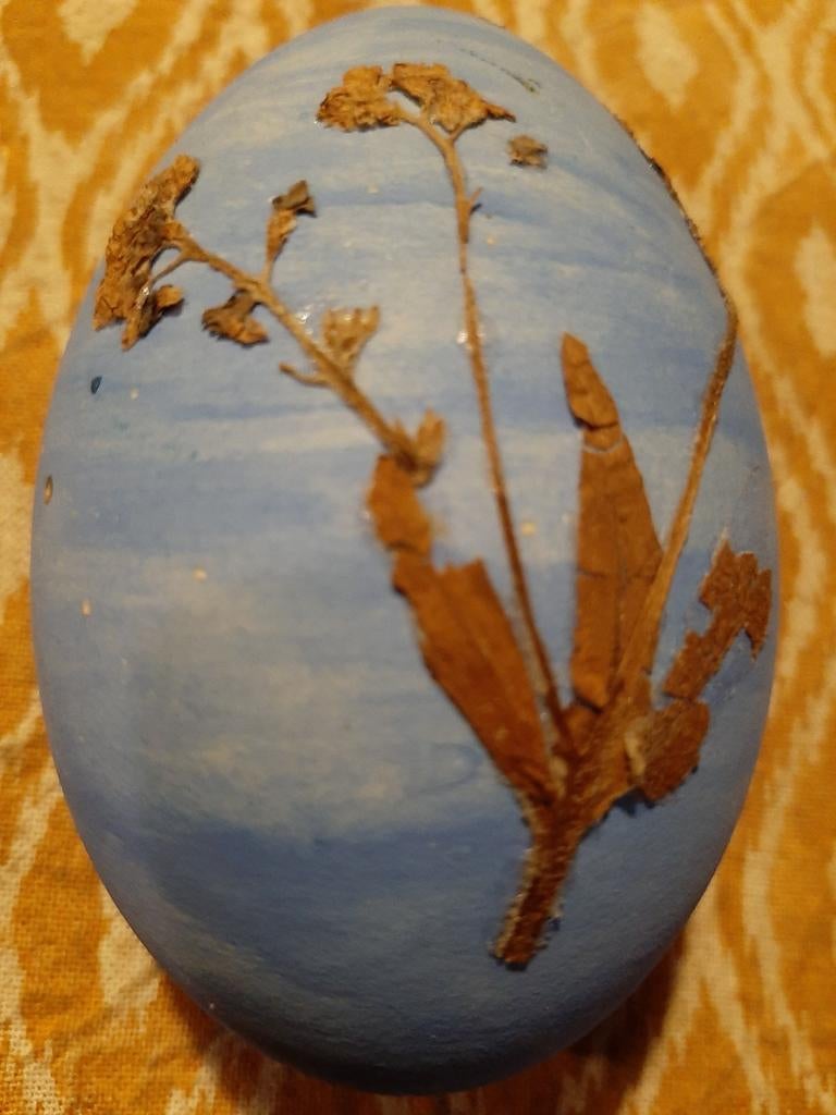 Vintage Blauw Ganzenei met Bloemen Decoratie, Ophalen of Verzenden