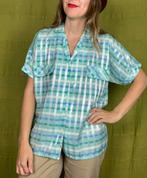 Vintage blouse/shirt - geruit - groen/blauw -42/XL, Blauw, Maat 42/44 (L), Hippie galore, Ophalen of Verzenden