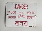 Doodshoofd emaillebord Waarschuwing emaille 11000 Volt India, Ophalen of Verzenden, Gebruikt, Reclamebord