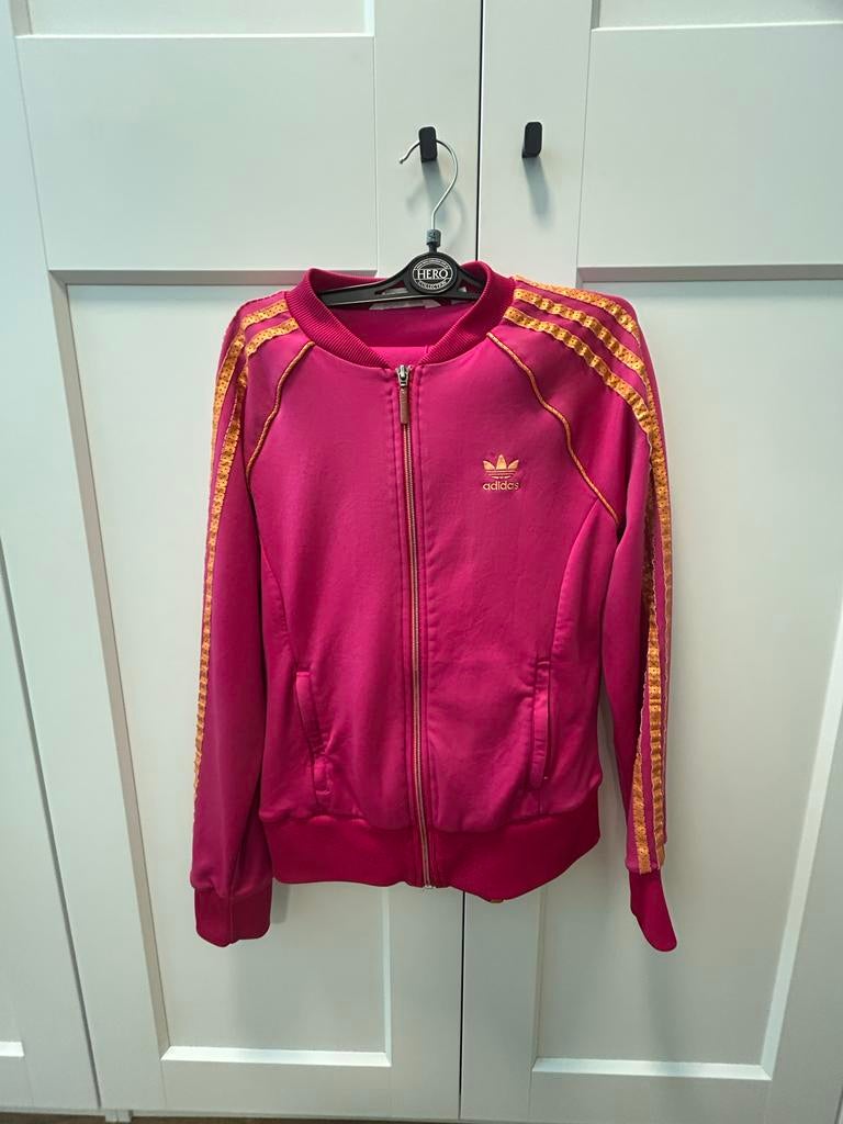Te koop Adidas Trainingspak roze/oranje, Roze, Ophalen, Maat 38/40 (M), Fitness of Aerobics