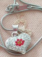 Zilveren Zinzi ketting met hart hanger vol steentjes, Sieraden, Tassen en Uiterlijk, Kettingen, Verzenden, Zilver, Zilver