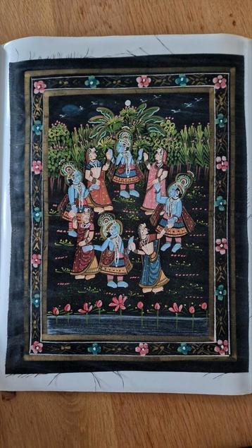 Indiase miniatuur schildering Krishna en Gopi's handwerk beschikbaar voor biedingen