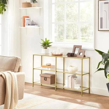 Sidetable/kast goudkleurig metaal en glas beschikbaar voor biedingen