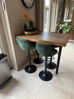 Bartafel eiken 105x75 met 4 krukken, Ophalen, Zo goed als nieuw