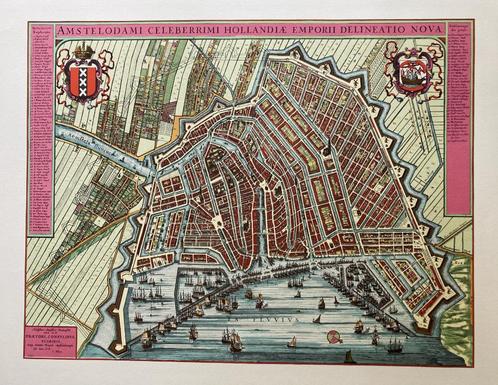 Historische kaart Amsterdam, Boeken, Atlassen en Landkaarten, Landkaart, Nederland, 1800 tot 2000, Ophalen of Verzenden
