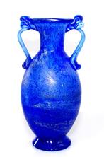Schitterende Blauw Paars Glazen Amfora Vaas Romeins Model, Antiek en Kunst, Verzenden