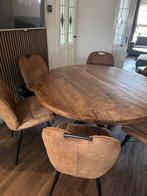 Ronde Mango Houten Eettafel + 6 Stoelen, Ophalen, Gebruikt, 100 tot 150 cm, Rond