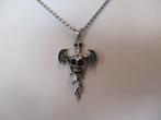 Edelstalen Skull & Flame Wing halsketting, Sieraden, Tassen en Uiterlijk, Kettingen, Verzenden, Nieuw, Zilver, Overige materialen