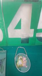 Wandhanger / raamhanger glas in lood, kitten met bloemen, Ophalen of Verzenden