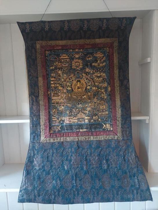 Thangka zijde goud brokaat, Antiek en Kunst, Antiek | Kleden en Textiel, Ophalen of Verzenden