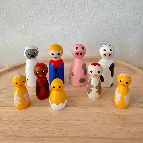 Houten boerderij pegdolls, Kinderen en Baby's, Speelgoed | Houten speelgoed, Nieuw, Overige typen, Ophalen of Verzenden