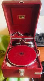 Koffergrammofoon HMV102 rood grammofoon his master voice, Antiek en Kunst, Antiek | Tv's en Audio, Ophalen of Verzenden