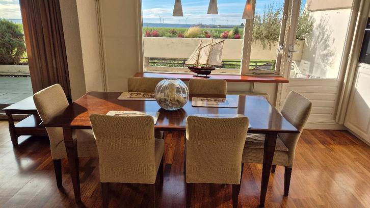 Kersenhouten eethoek met 6 stoelen / 200cm x 100cm, Huis en Inrichting, Tafels | Eettafels, Gebruikt, 50 tot 100 cm, 200 cm of meer