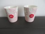 Douwe Egberts drink bekers, porselein, roze, wit decor, Verzenden, Overige typen, Zo goed als nieuw, Overige stijlen