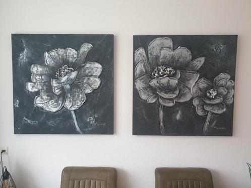 2 mooie olieverfschilderijen 100x100 cm, Huis en Inrichting, Woonaccessoires | Schilderijen, Tekeningen en Foto's, Zo goed als nieuw