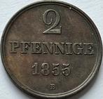 Hannover schitterende twee pfennig 1855B, Ophalen of Verzenden, Duitsland, Losse munt