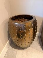 Grote gouden bloempot met noppen, Tuin en Terras, Bloempotten, Gebruikt, Rond, Binnen, Ophalen of Verzenden