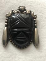 Vintage alpaca zilver en onyx broche v.e. Azteeks masker, Sieraden, Tassen en Uiterlijk, Broches, 4 tot 7 cm, Zwart, Nieuw, Ophalen of Verzenden