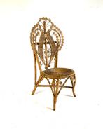 Vintage rotan pauwstoel ‘70, Zo goed als nieuw, Eén, Vintage retro buisframe design rotan webbing papercord deens, Bruin