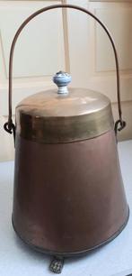 Grote rood koperen doofpot met delfts blauwe knop op deksel,, Ophalen of Verzenden, Gebruikt