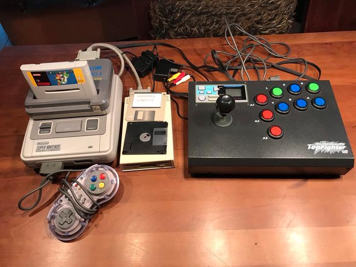 Nintendo SNES met Joysticks & Copybox - Werkend!, Spelcomputers en Games, Spelcomputers | Nintendo Super NES, Gebruikt, Met 2 controllers