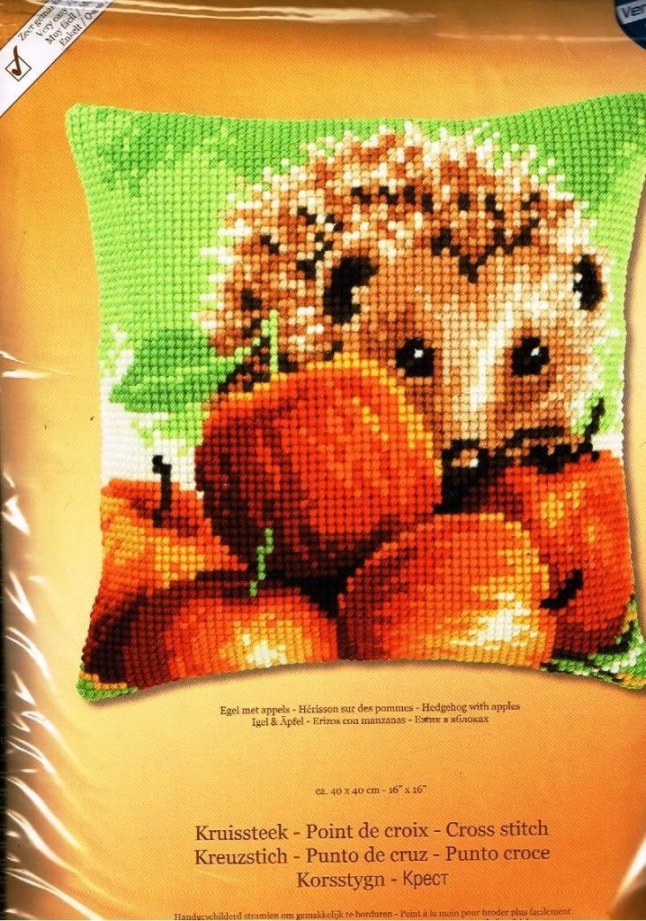 Cado vervaco borduurpakket kussen, egel met appels, Hobby en Vrije tijd, Borduren en Borduurmachines, Nieuw, Borduurpakket, Handborduren