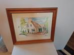 Oude grenen houten lijst (41 x 34 cm) met aquarel (28 x 35), Antiek en Kunst, Kunst | Schilderijen | Klassiek, Ophalen of Verzenden