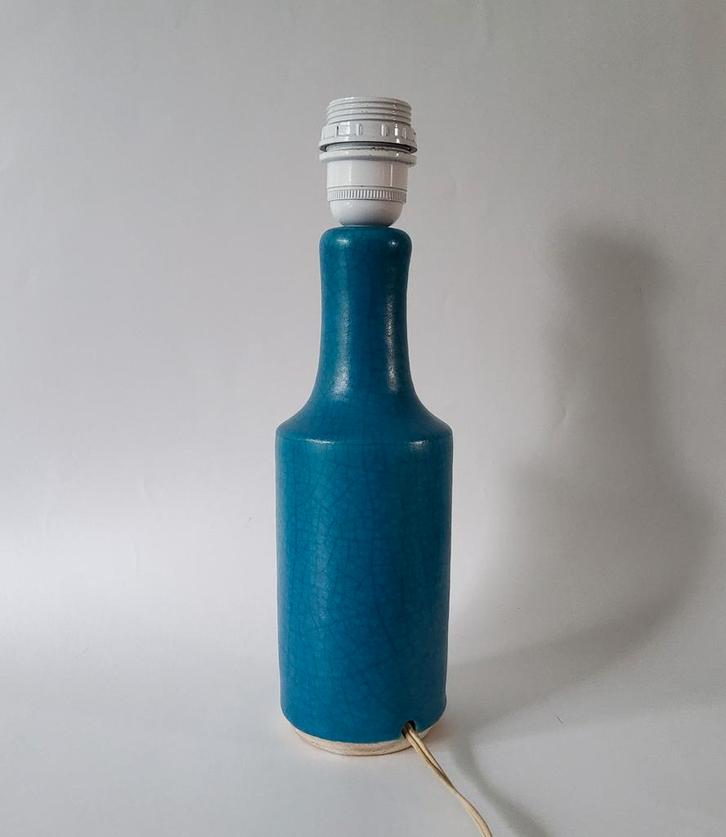 Mooie vintage aardewerk lamp met turquoise craquelé glazuur, Huis en Inrichting, Lampen | Tafellampen, Zo goed als nieuw, Minder dan 50 cm