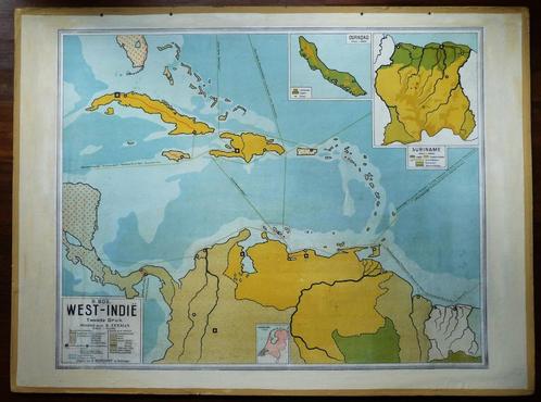 Oude en grote overzicht schoolkaart van Suriname Antillen, Antiek en Kunst, Antiek | Schoolplaten, Aardrijkskunde, Ophalen of Verzenden