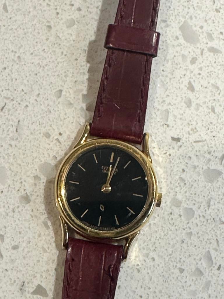 Vintage Citizen Dameshorloge - Goudkleurig & Bordeaux, Sieraden, Tassen en Uiterlijk, Horloges | Dames, Overige merken, Polshorloge