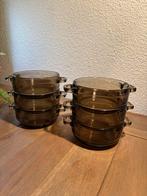 6 Vintage Arcoroc Soepkommen - Bruin Glas, Ophalen of Verzenden, Gebruikt