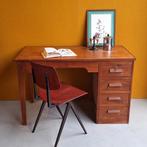Vintage eiken bureau met ladeblok, 4 lades, desk, lessenaar, Ophalen, Gebruikt, Vintage, Nvt