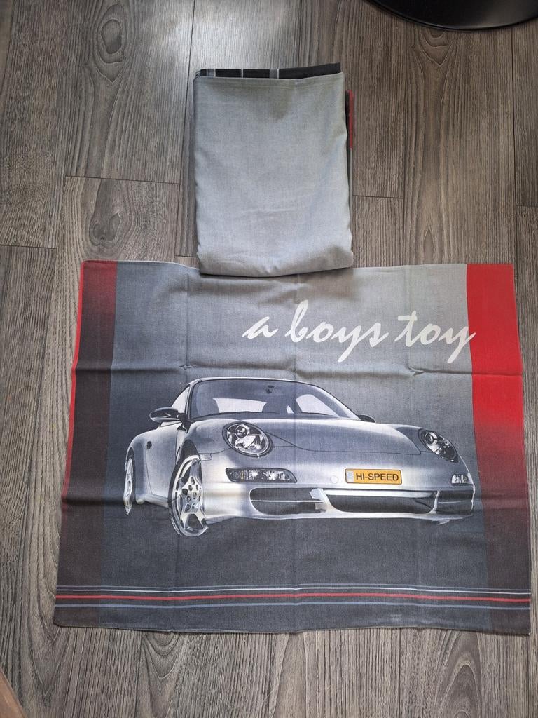 1 pers. dekbedovertrek met auto print., Gebruikt, Eenpersoons, Dekbedovertrek, Ophalen of Verzenden