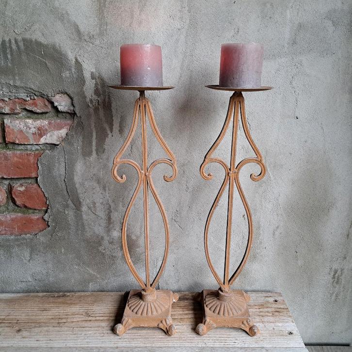 2x Landelijke metalen kandelaar hoogte 45cm *Etage3*, Huis en Inrichting, Woonaccessoires | Overige, Zo goed als nieuw, Ophalen of Verzenden