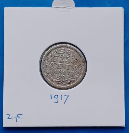 25 cent 1917 - Wilhelmina, Postzegels en Munten, Munten | Nederland, Losse munt, 25 cent, Koningin Wilhelmina, Zilver, Verzenden