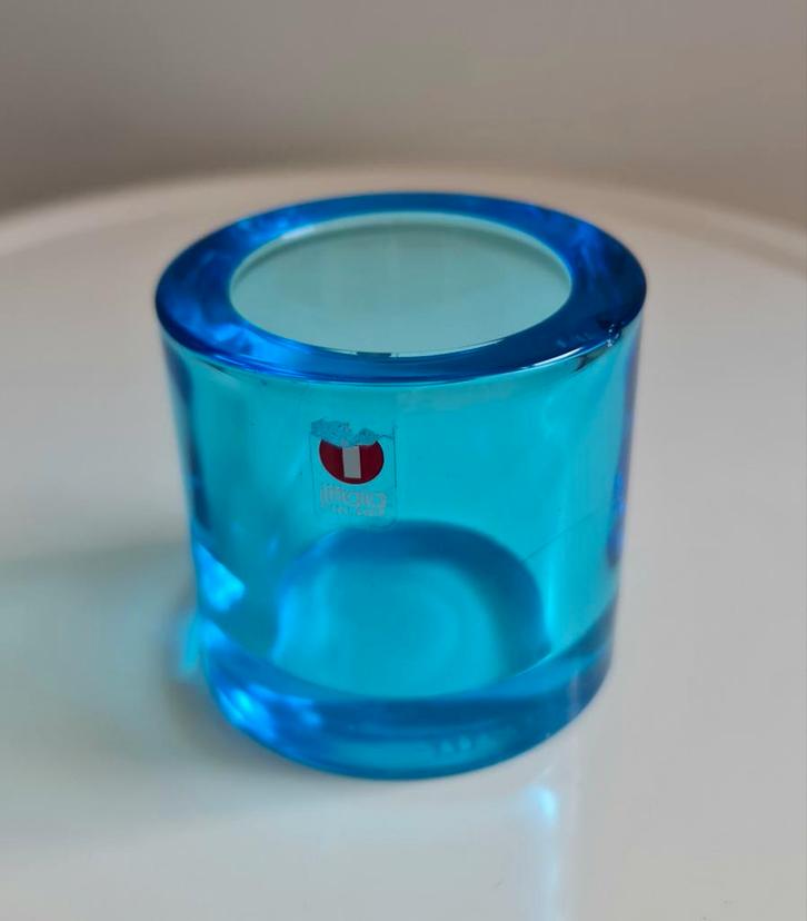 Ittala Marimekko Finland theelicht houder azuurblauw glas, Antiek en Kunst, Antiek | Glas en Kristal, Ophalen