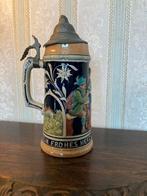 Antieke Duitse Bierpul met Tinnen Deksel, Antiek en Kunst, Antiek | Keramiek en Aardewerk, Ophalen of Verzenden