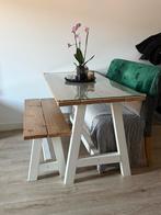 Steigerhouten eettafel met bankje, Huis en Inrichting, Tafels | Eettafels, Ophalen, Gebruikt, 50 tot 100 cm, Steigerhout