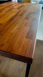 Massieve teak keukentafel met stalen onderstel, Ophalen, 50 tot 100 cm, Zo goed als nieuw, Metaal