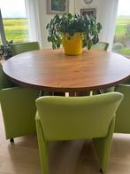 Ronde eettafel met 5 leren fauteuils (goede kwaliteit), Huis en Inrichting, Ophalen, Gebruikt, 4 tot 6 stoelen