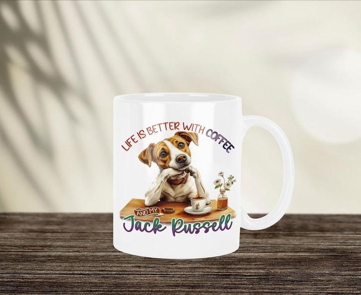 Life is better with coffee and my Jack Russell mok, Huis en Inrichting, Keuken | Servies, Nieuw, Kop(pen) en/of Schotel(s), Overige stijlen