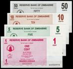 Zimbabwe 2006/2008, 4 biljetten 1, 5, 10 en 50 cents (UNC), Verzenden, Zimbabwe, Setje