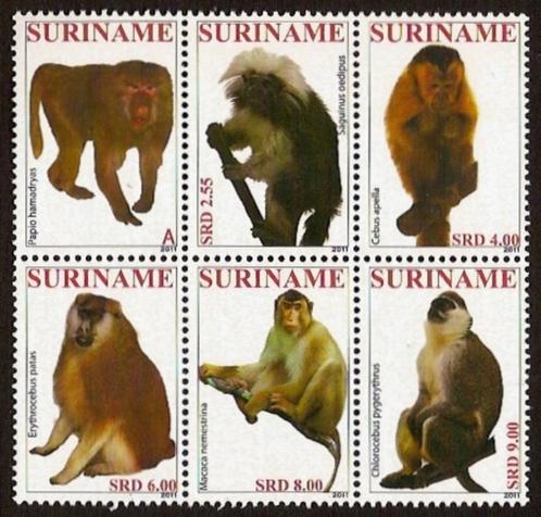 Suriname 1823/8 postfris Apen 2011, Postzegels en Munten, Postzegels | Suriname, Postfris, Ophalen of Verzenden