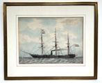 Gouache 1877 J.J. Hissing Schroefstoomschip Zilveren Kruis, Ophalen of Verzenden, Marine, Nederland, Kunstobject