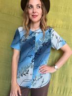 Vintage blouse, maat 40/L - blauw & wit - bloemetjes - 90's, Maat 38/40 (M), Berkertex, Blauw, Ophalen of Verzenden