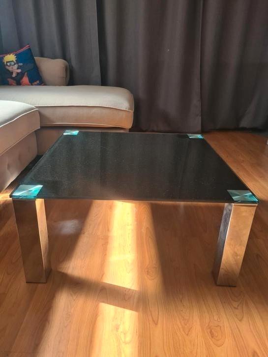 Stijlvolle glazen bijzettafel, modern en stevig ontwerp, Huis en Inrichting, Tafels | Bijzettafels, Gebruikt, Rechthoekig, 45 tot 60 cm