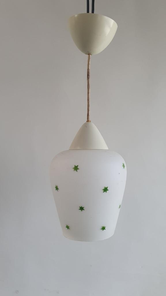 Vintage hanglamp Melkglas sterretjes docoratie. S41, Huis en Inrichting, Lampen | Hanglampen, Gebruikt, Minder dan 50 cm, Ophalen of Verzenden