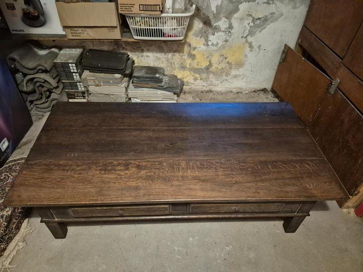 Eikenhouten salontafel met lades, Huis en Inrichting, Tafels | Salontafels, Gebruikt, Minder dan 50 cm, 100 tot 150 cm, 100 tot 150 cm